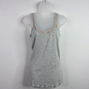Old Navy Shirt Womens XL Gray 90s Y2K VTG Ribbed Knit Crochet Trim Boho Tank Top